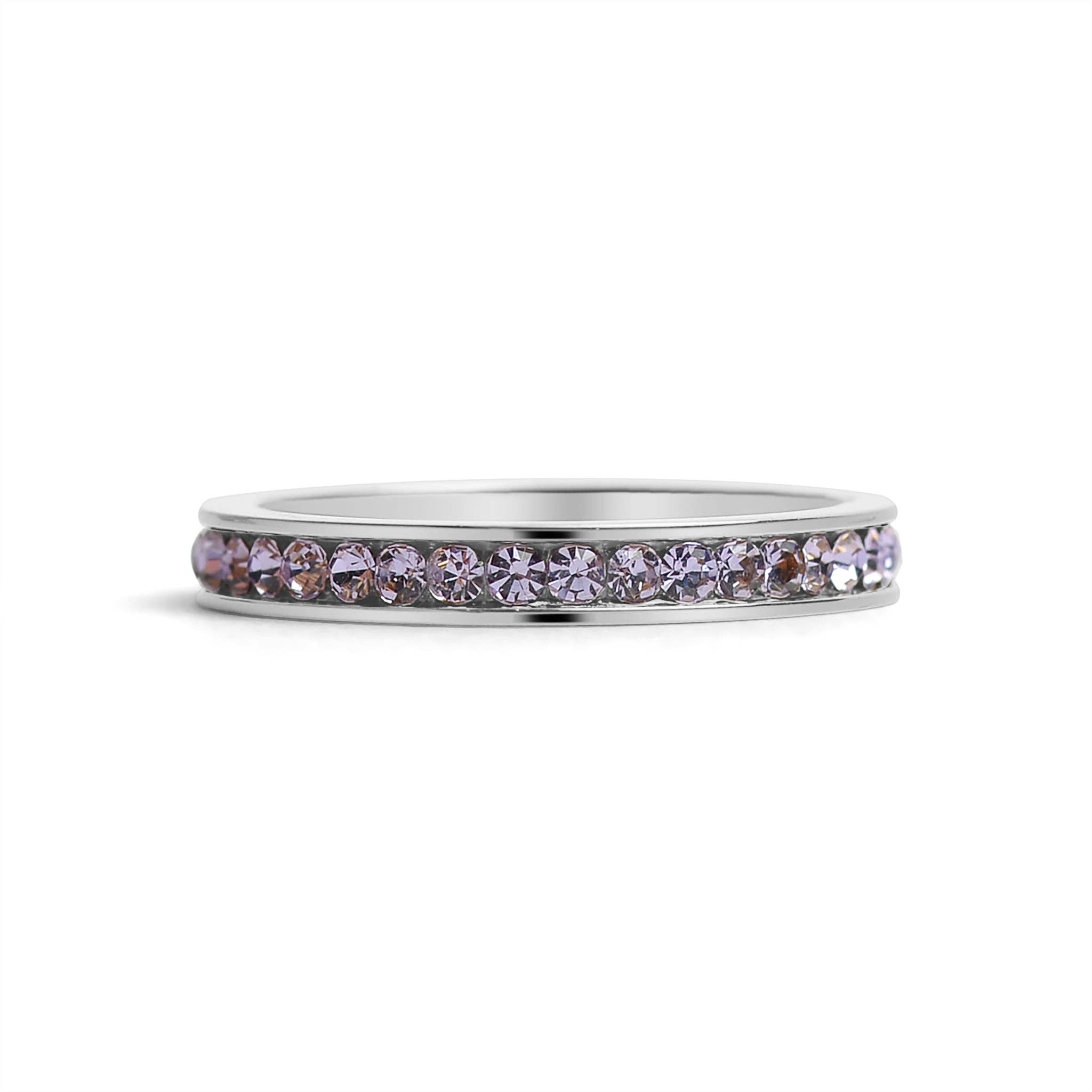 WJW - Wholesale Ring met meerdere stenen - Zilverkleurige CZ eternity-ring van roestvrij staal (januari - juni)10