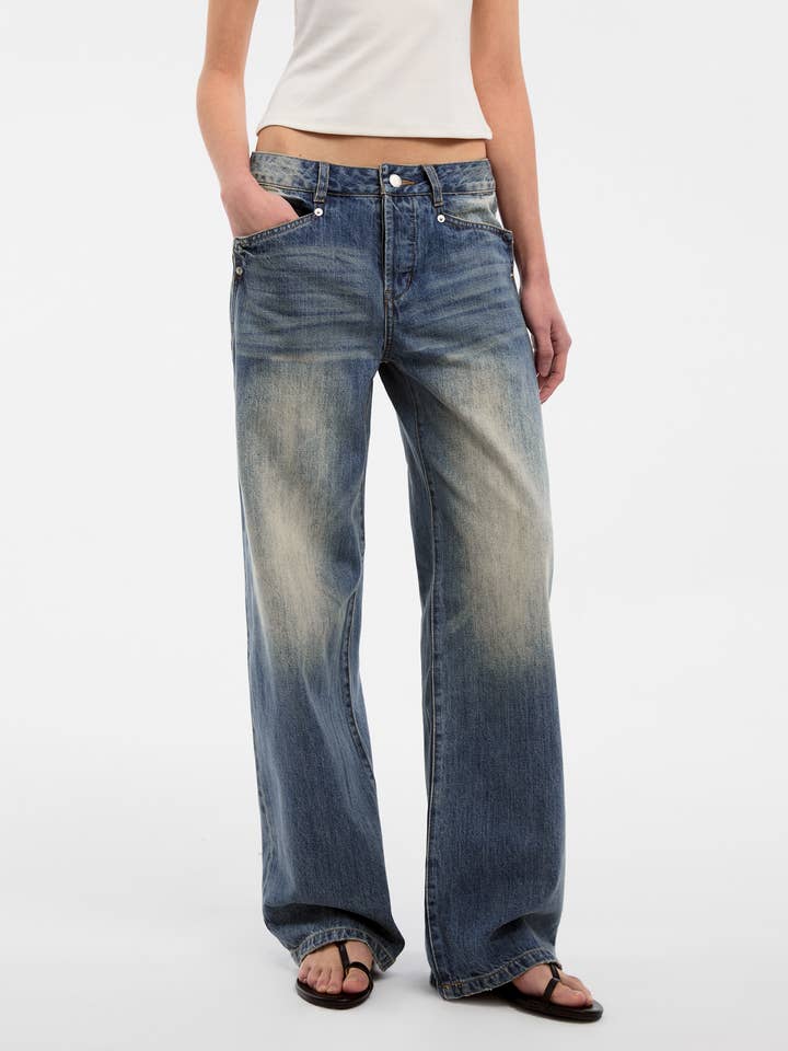 CUBIC Retro Washed Straight Leg Jeans for wholesale by CUBIC