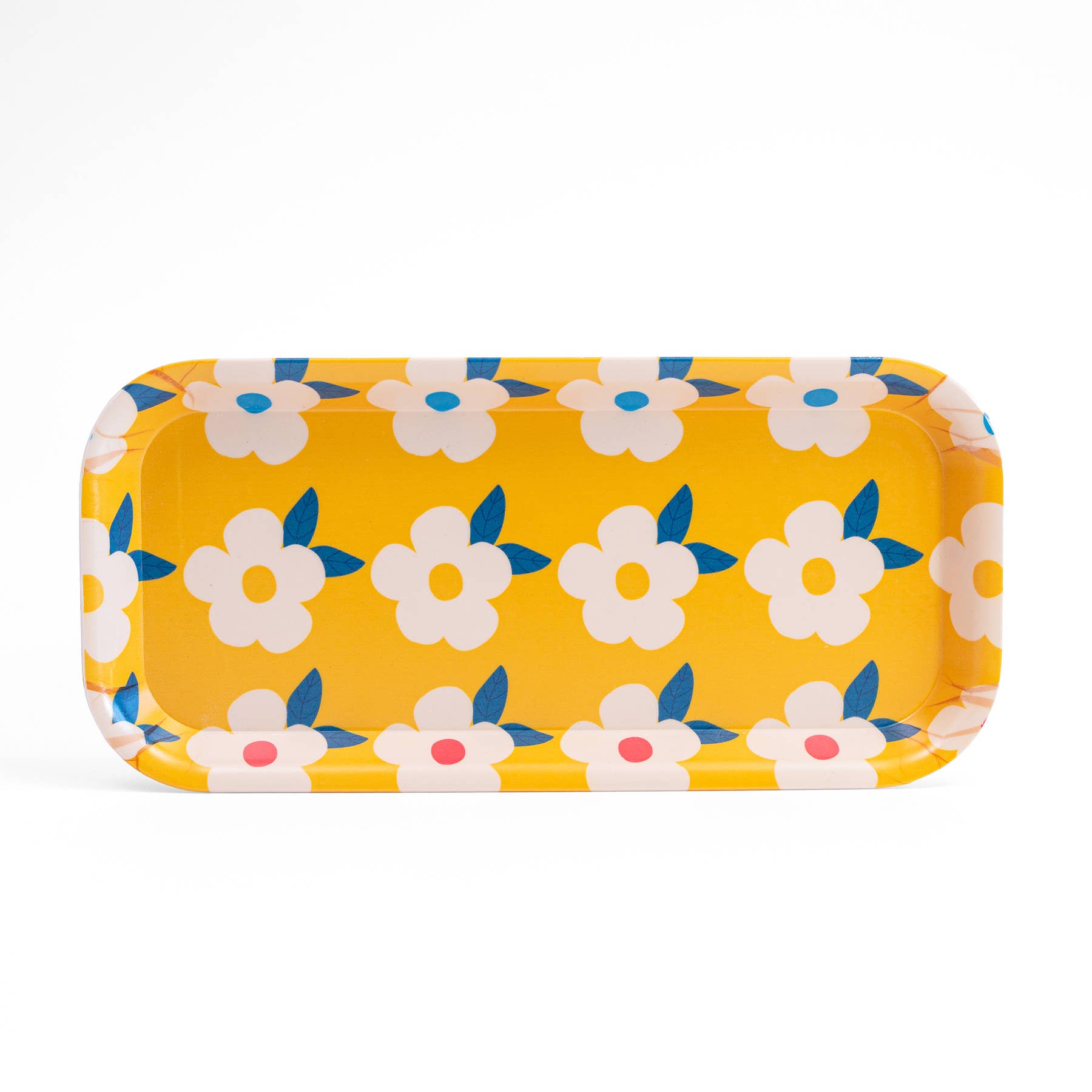 Enamelhappy - Wholesale Serving Tray - Retro Flower Rectangle Tray Cute Gift Navy Blue Print Pretty1