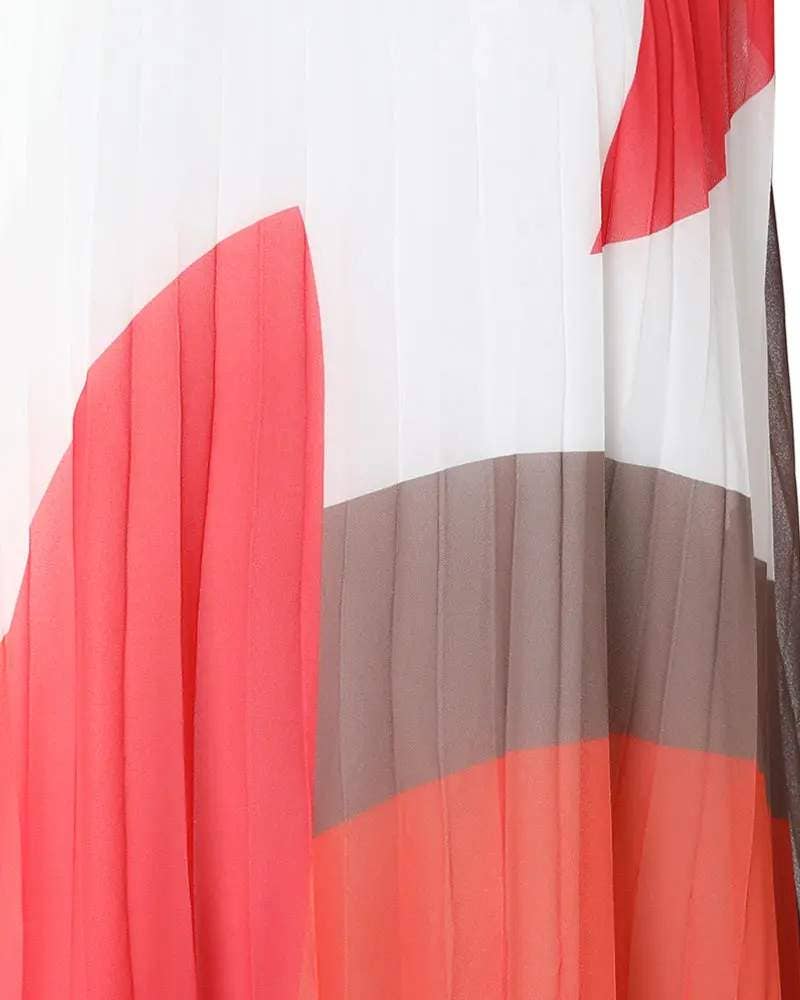 MULTICOLOR colorblock chiffon pleated flowy swing dress for wholesale on Faire2