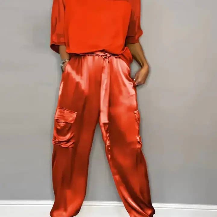 safistyle - Wholesale Top & Pant Set (NOT Loungewear) - Women's - Satin Top and Cargo Pant Set15