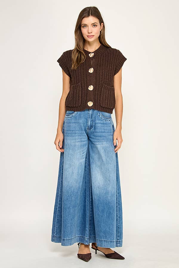 Miss Love - Wholesale Sweater Vest - Women's - CHUNKY KNIT BUTTON-FRONT VEST TOP38