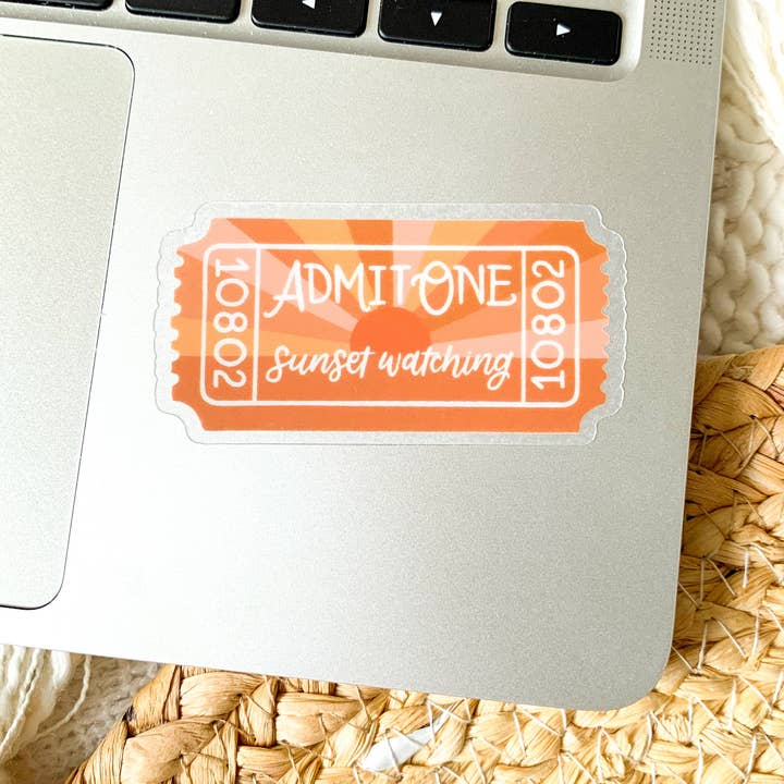 Elyse Breanne Design - Wholesale Sticker - Clear Sunset Watching Admit One Sticker, 2.7x1.5 in.