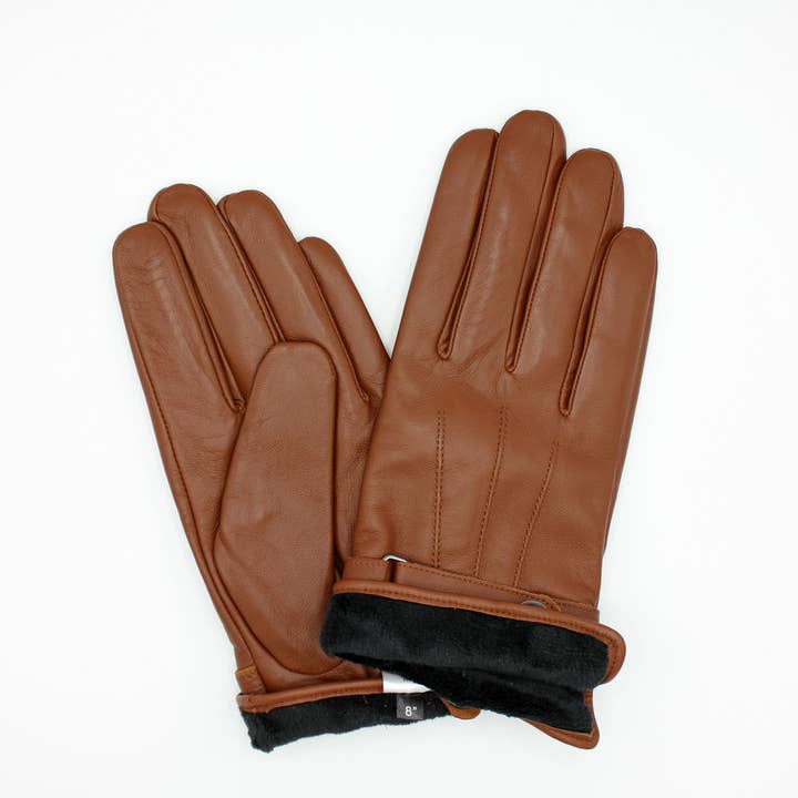 Hologramme Paris - Wholesale Gloves - Men's - Men's Fleece Lined Leather Gloves - Light Brown1