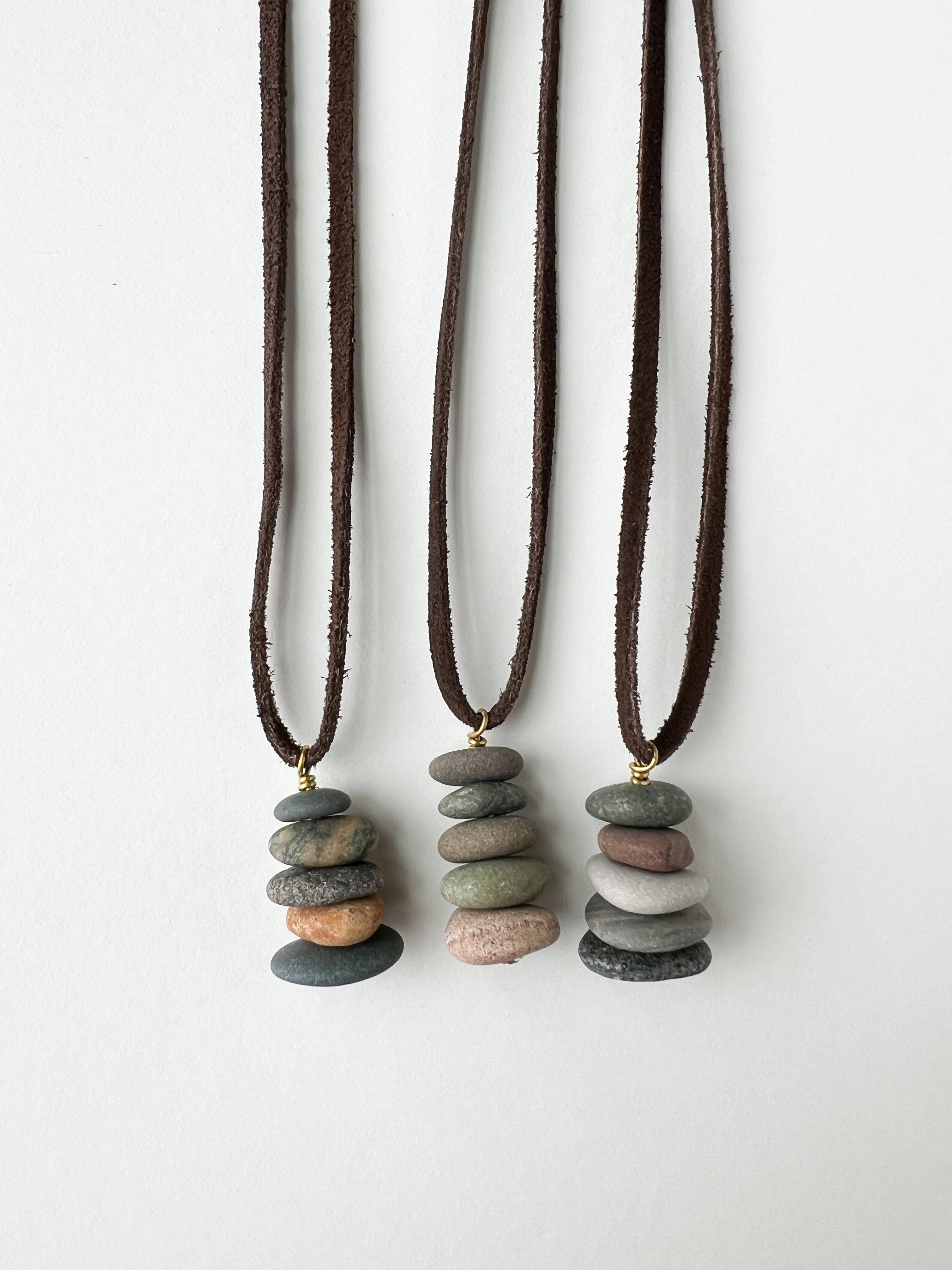 Generosity Company - Wholesale Pendant/Charm Necklace -  Lake Stone Cairn Charm Necklace (Leather)1