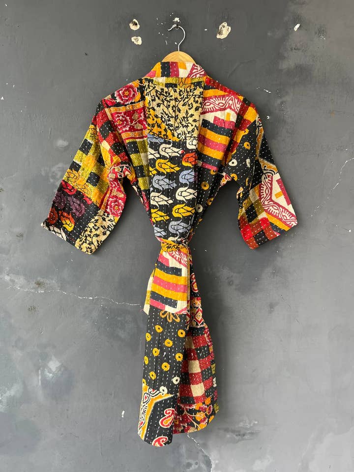 Bhawana Handicrafts - Venta al por mayor Kimono - Mujer - Batas kimonos serigrafiadas de algodón con puntadas kantha