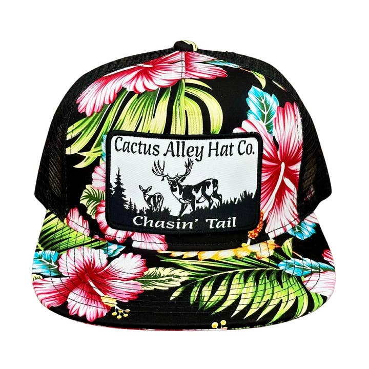 Chasin' Tail Black Floral Mesh Snapback Cap 2024 for wholesale by Cactus Alley Hat Co.