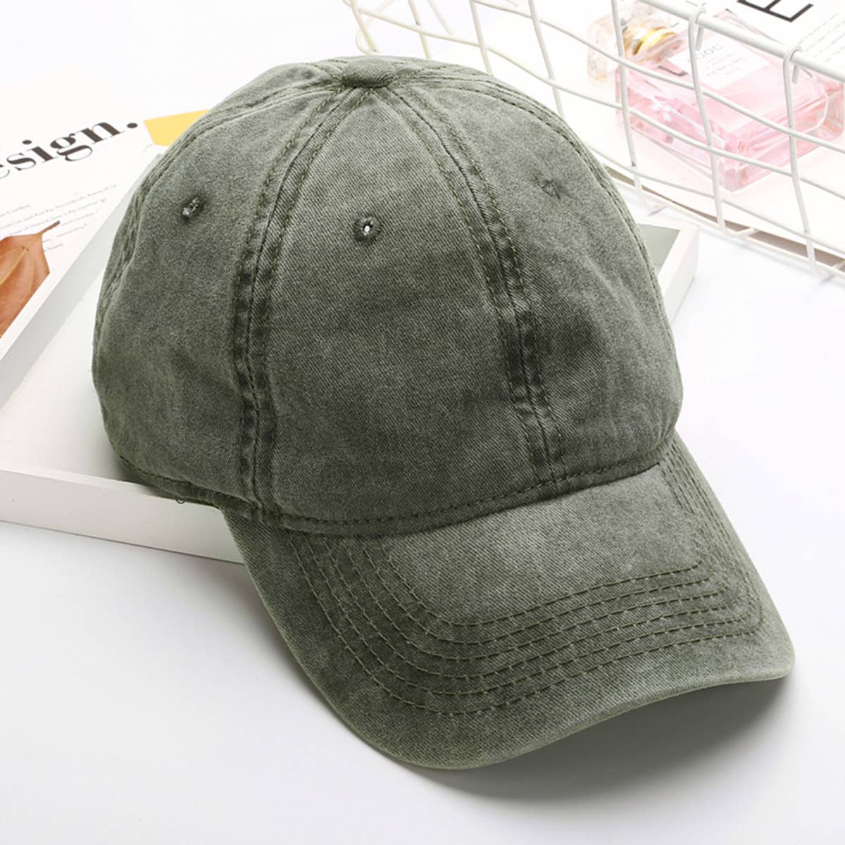 ACCITY - Wholesale Baseball Cap - Women's - Washed Distressed Plain Cotton Baseball Cap_CWAH18545