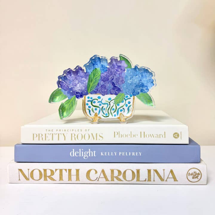 Jeanne Player Fine Art - Wholesale Decorative Tabletop Object - Blue and Purple Hydrangeas Art Block6