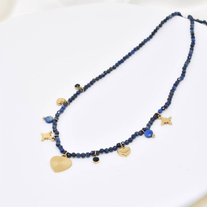 Collier pierre naturelle en acier inoxydable - BJ210218OR-BL pour la vente par Kapyco