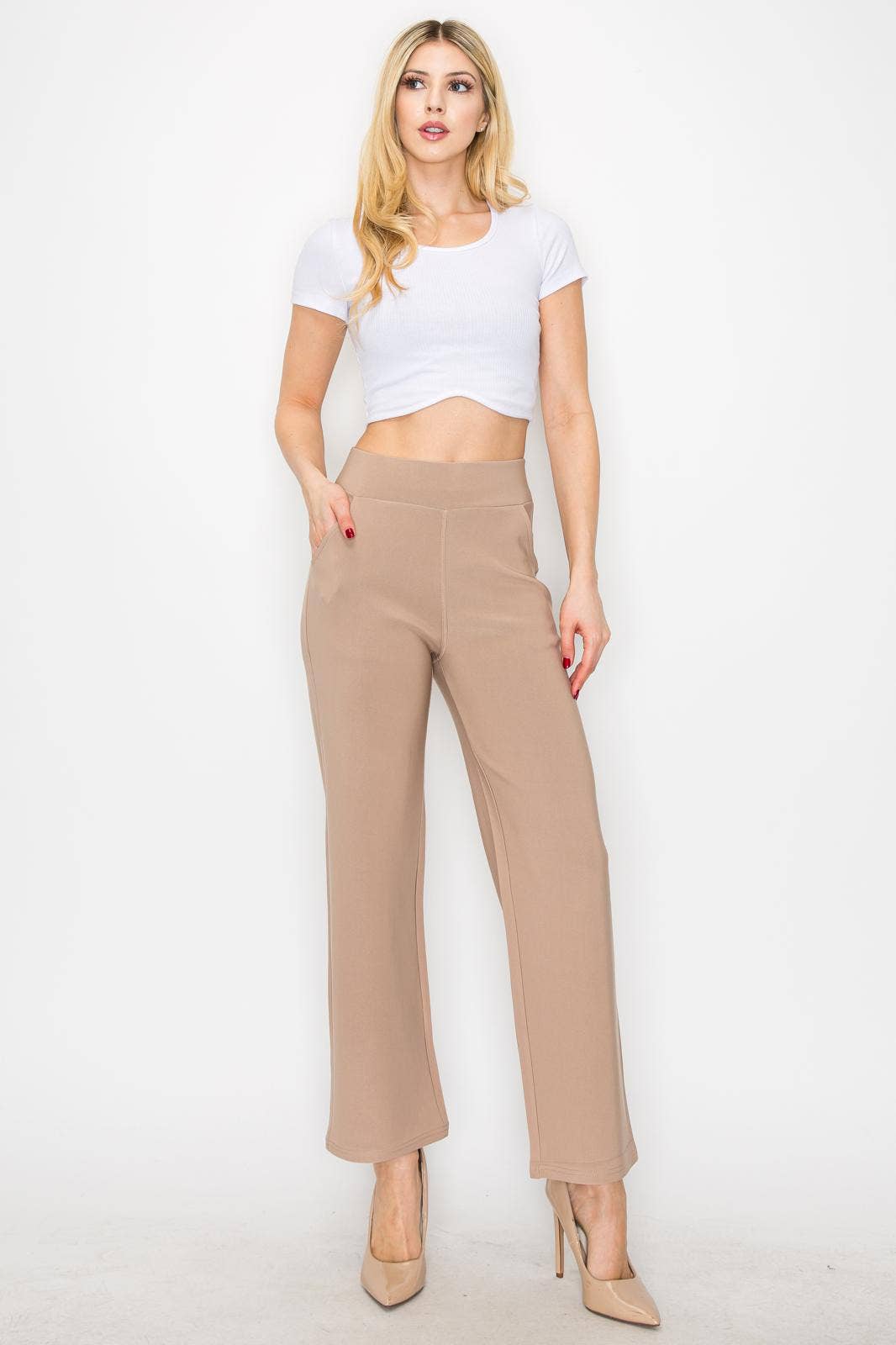 Color 5 - Wholesale Pants - Women's - Solid color scuba pants w/elastic waist band and brazil hip1