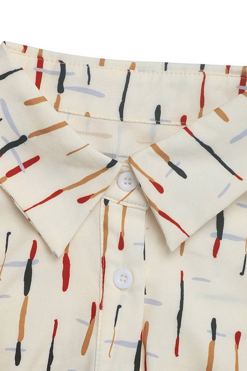 WHITE CWTSTS0516_CONTRAST LAPEL LINE PRINT SHORT SLEEVE SHIRT for wholesale on Faire5