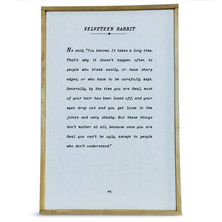 Book Page Handmade Paper Framed Sign, Velveteen Rabbit for wholesale by Graphically Speaking Design
