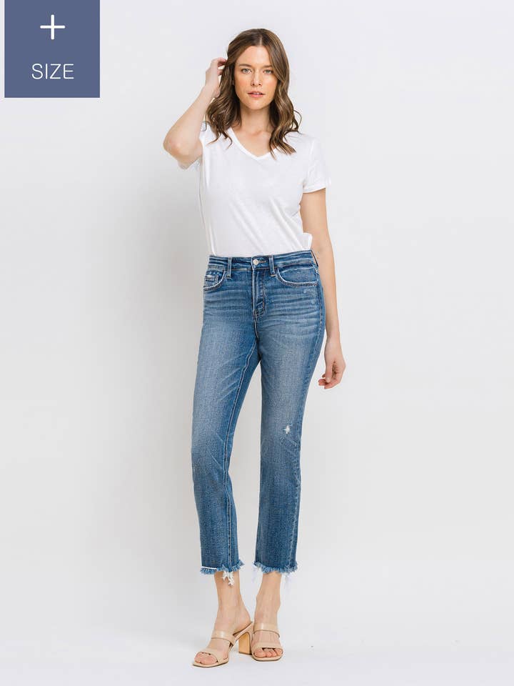 PLUS SIZE HIGH RISE UNEVEN RAW HEM SLIM STRAIGHT T6299-P for wholesale by VERVET by FLYING MONKEY