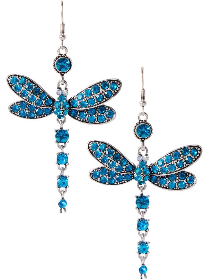 Blue Austrian Crystal Dragonfly Drop Earrings - SF for wholesale by Zoey Simmons
