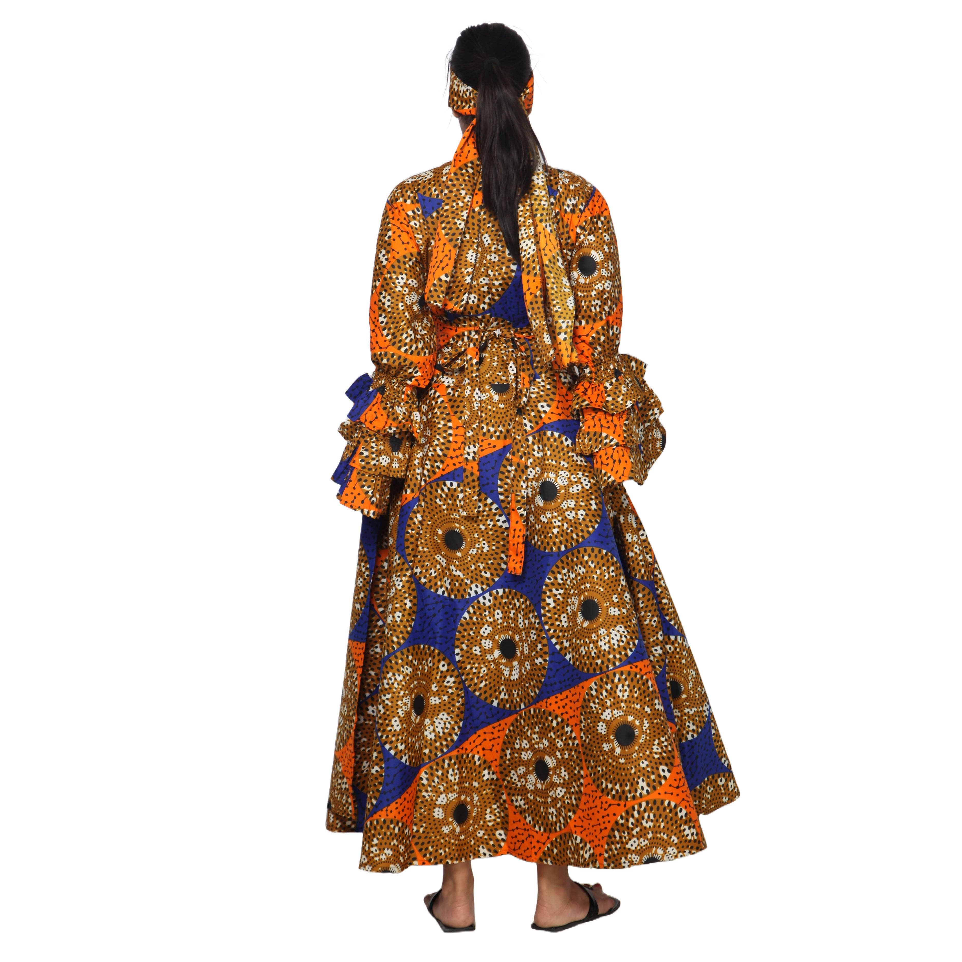 African Stars - Vente Robe – femme - Robe portefeuille en rayonne pour femme avec manches à volants -- FI-R80FS8