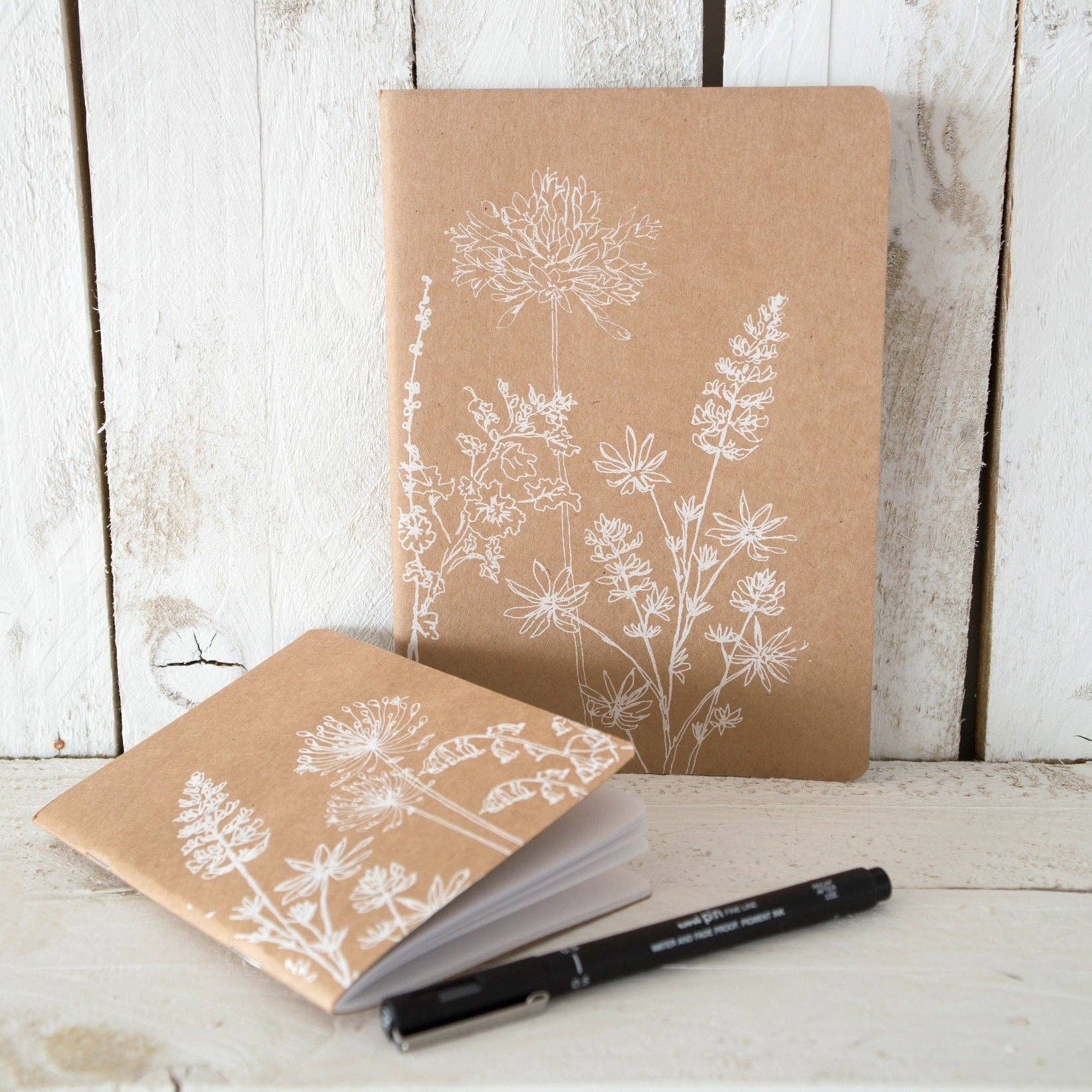 Helen Round - hand printed linen (US Duties Paid) – wholesale Notebook – Notebook With Plain Paper - Handprinted Garden Flowers Cover2