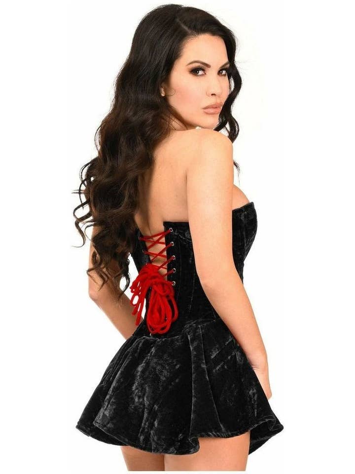 Daisy Corsets - Vente Robe – femme - Robe corset désossée en acier velours noir à tiroir supérieur1
