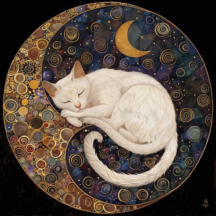 Bodhi Leaf Market - Wholesale Art Print - Mystical White Cat and Moon Wall Accent, Tambourine Wall Art8