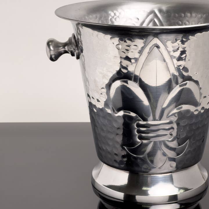 India Handicrafts Inc - Wholesale Ice Bucket - Hammered Aluminum FDL Etched Ice Bucket w/ Handles