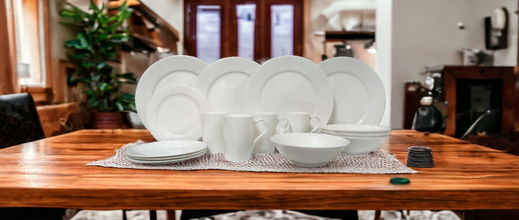 HomeRoots - Wholesale Serviesset - Witte 16-delige ronde set servies van bone china voor 4 personen0