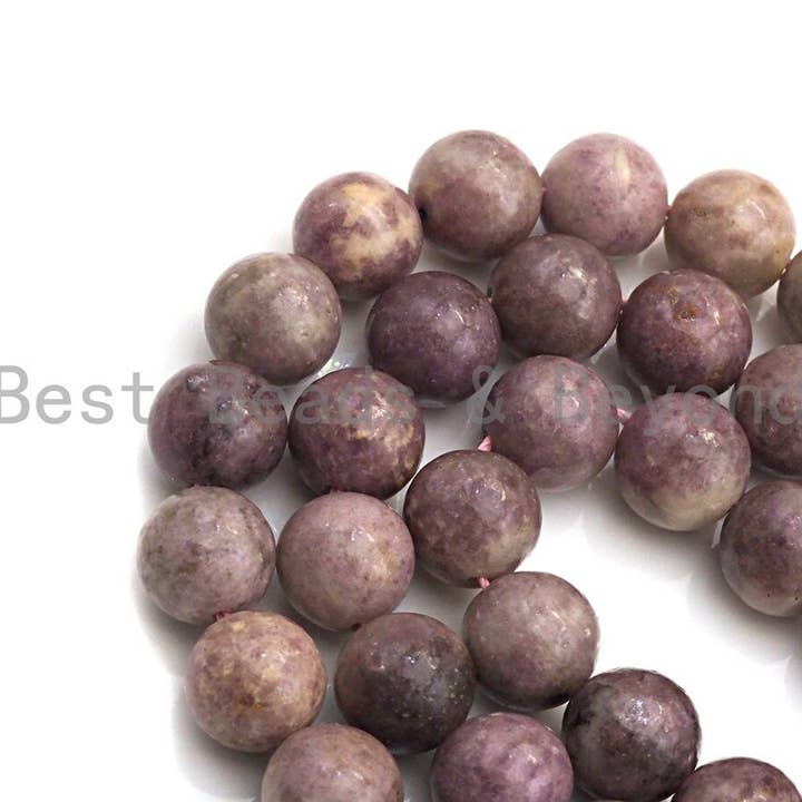 BestBeads&Beyond - Wholesale Beads - Natural Lepidolite Beads , Round Smooth 6mm/8mm/10mm/12mm, 15.5" Full Strand, Sku#U643