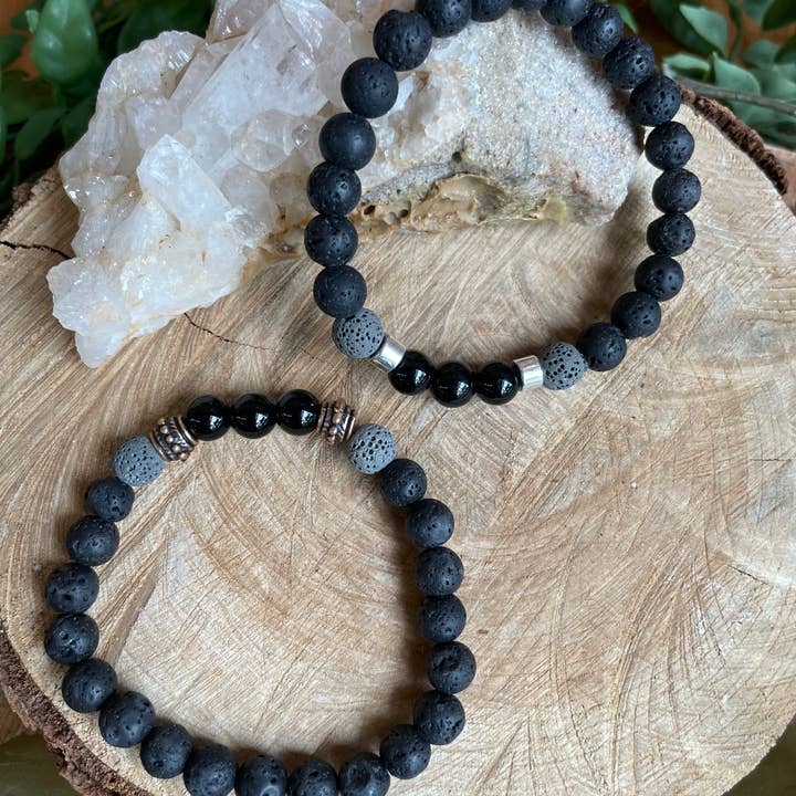 Tangled Up In Hue - Wholesale Aromatherapy Bracelet - Lava & Genuine Stone Diffuser Stretch Bracelets | Assorted4