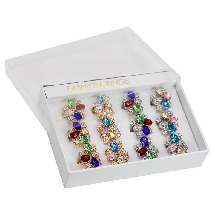 Cap Zone - Wholesale Cocktail/statement ring - Teardrop Bling Rhinestone Metal Ring - 12 pcs1