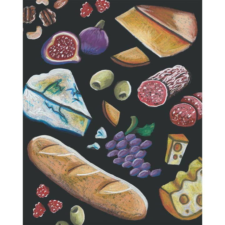 Charcuterie Greeting Card - stationery, cheese, swiss, bleu for wholesale by Kerry Quinn's Kitsch