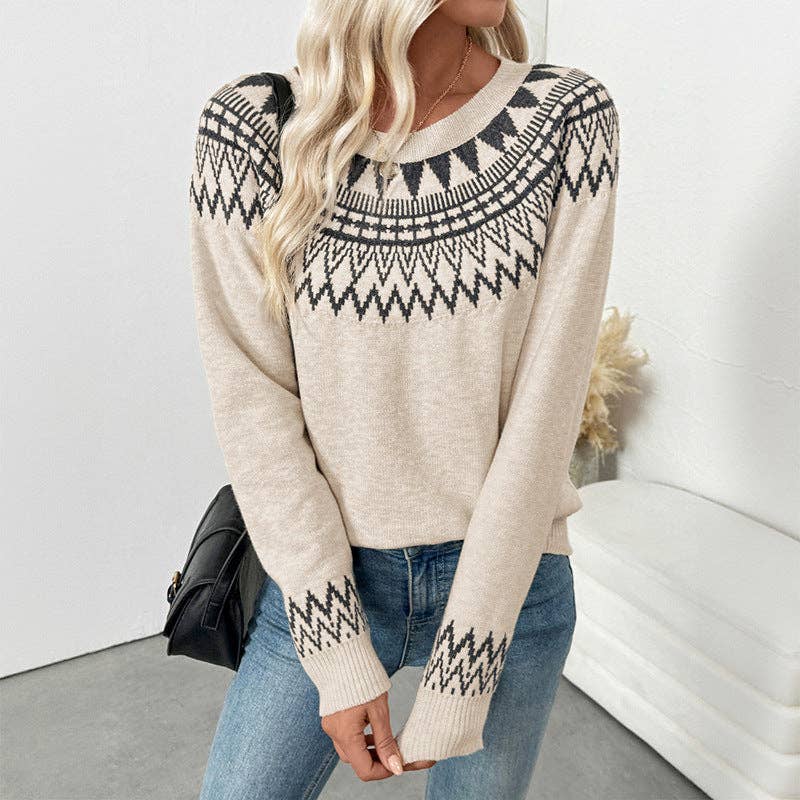 Apricot Autumn Retro Jacquard Fair Isle Knit Sweater for wholesale on Faire2