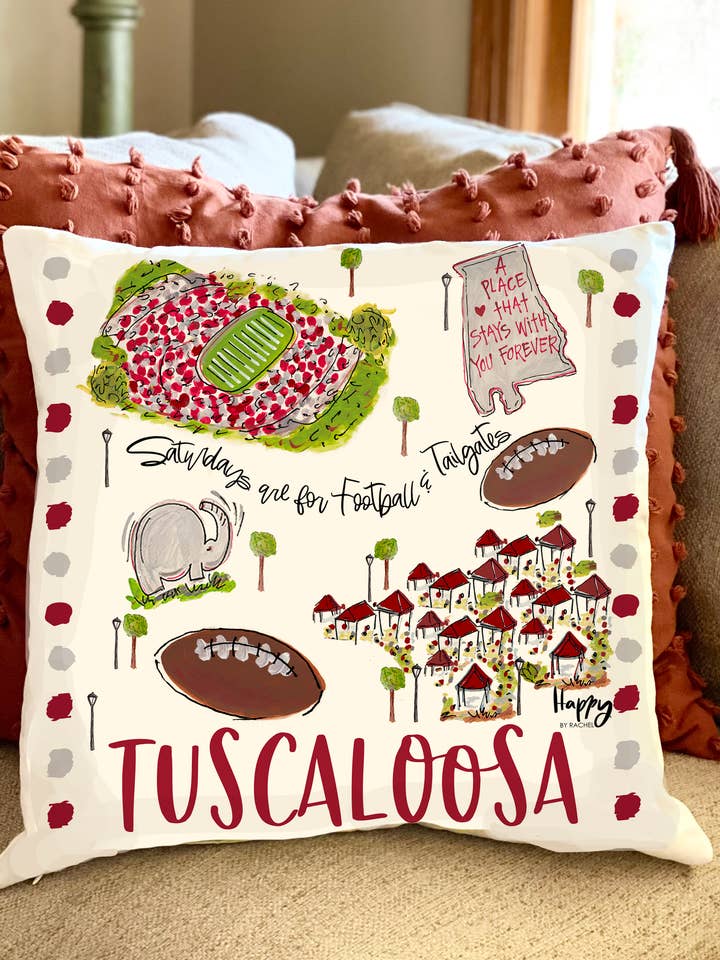 Tuscaloosa, AL Double Sided Pillow for wholesale by Happy By Rachel, LLC