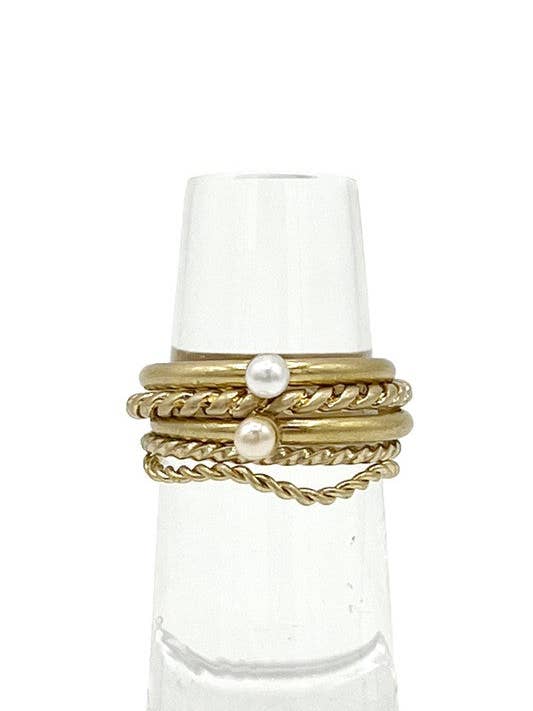 Pearl Accent Detail Multi Ring Set for wholesale by Andrea Bijoux