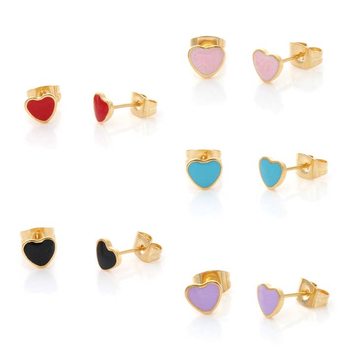Whit's Up Shop - Wholesale Stud/Post Earrings - Mini Enamel Heart Stud Earrings6
