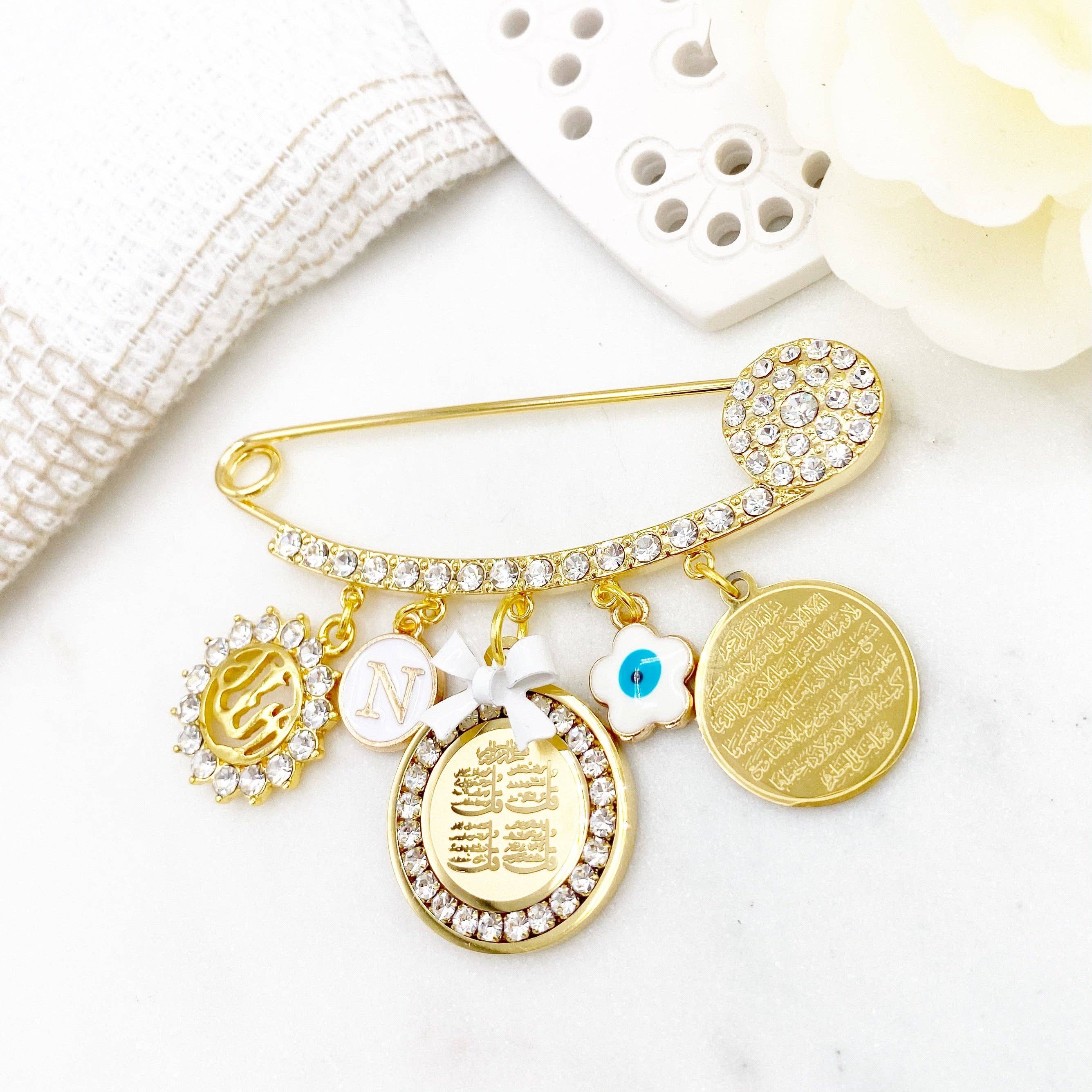 Just For Bubba - Wholesale Brooch - 4 Qul, Ayatul Kursi Allah Blue Diamante Stroller Pin - 4 Kul, Four Qul, Islam, Muslim, Baby Pin1