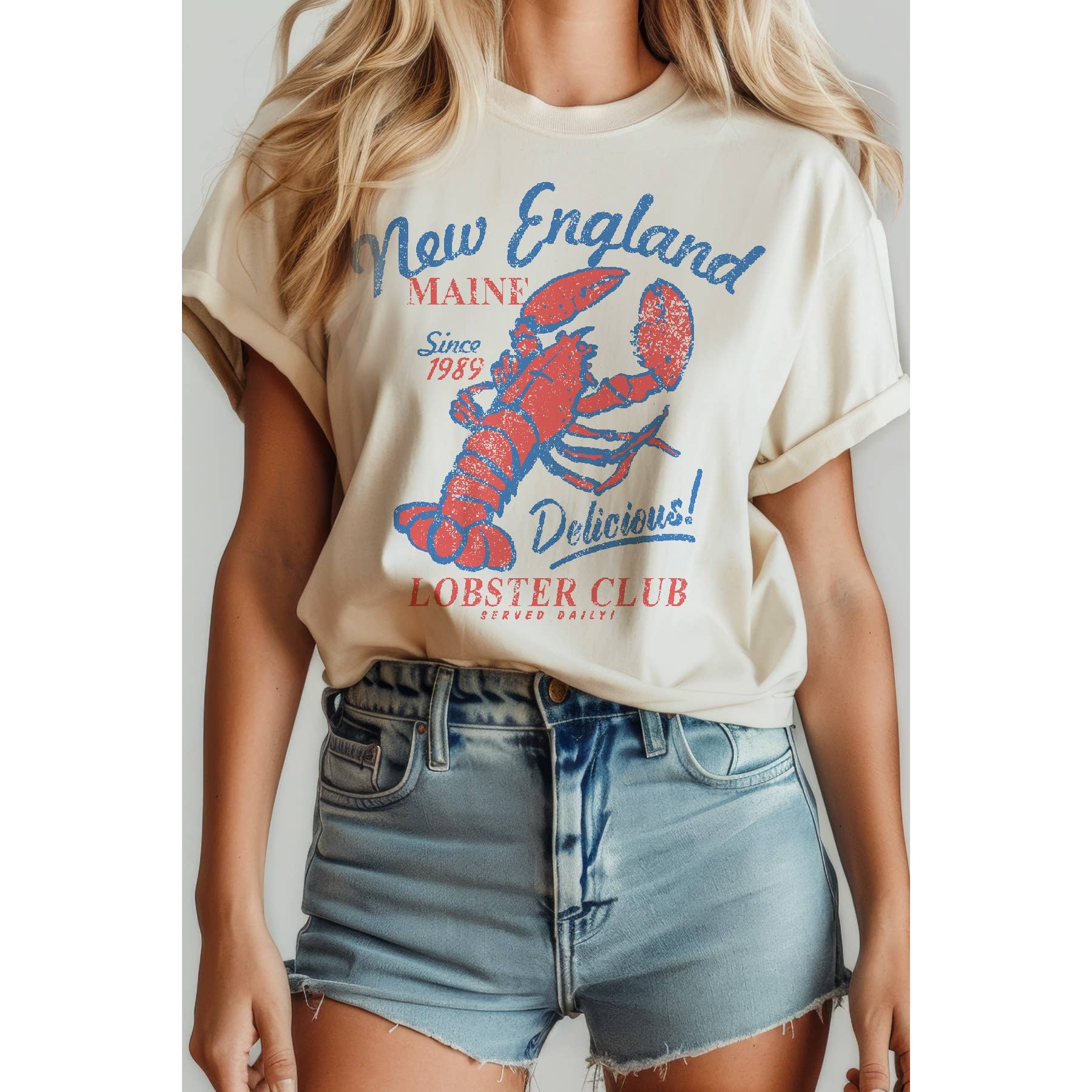 Amused by Blue - Wholesale T-Shirt (Graphic) - Women's - New England Lobster Club Short Sleeve T Shirt1