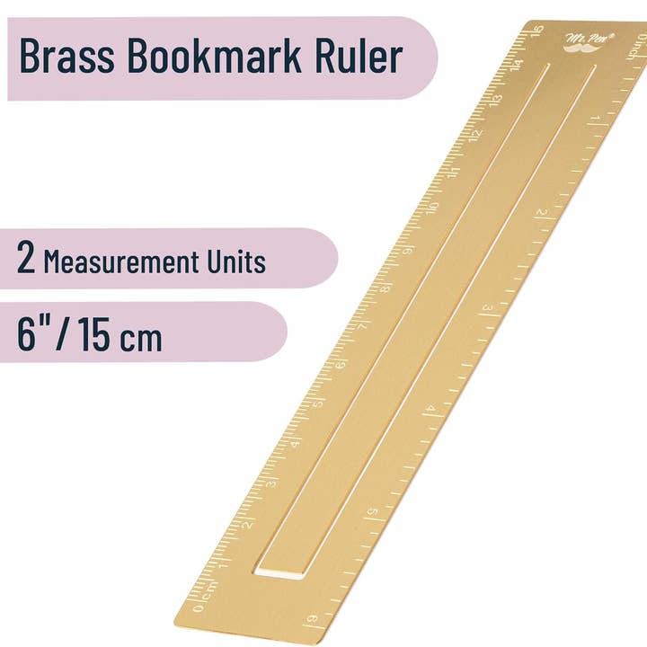 Mr. Pen - Wholesale Bookmark - Mr. Pen- Brass Bookmark Ruler, 6", Imperial & Metric1