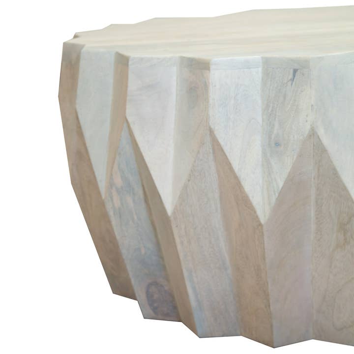 HomeRoots - Wholesale Coffee table - 32" Off White Solid Wood Round Block Coffee Table4