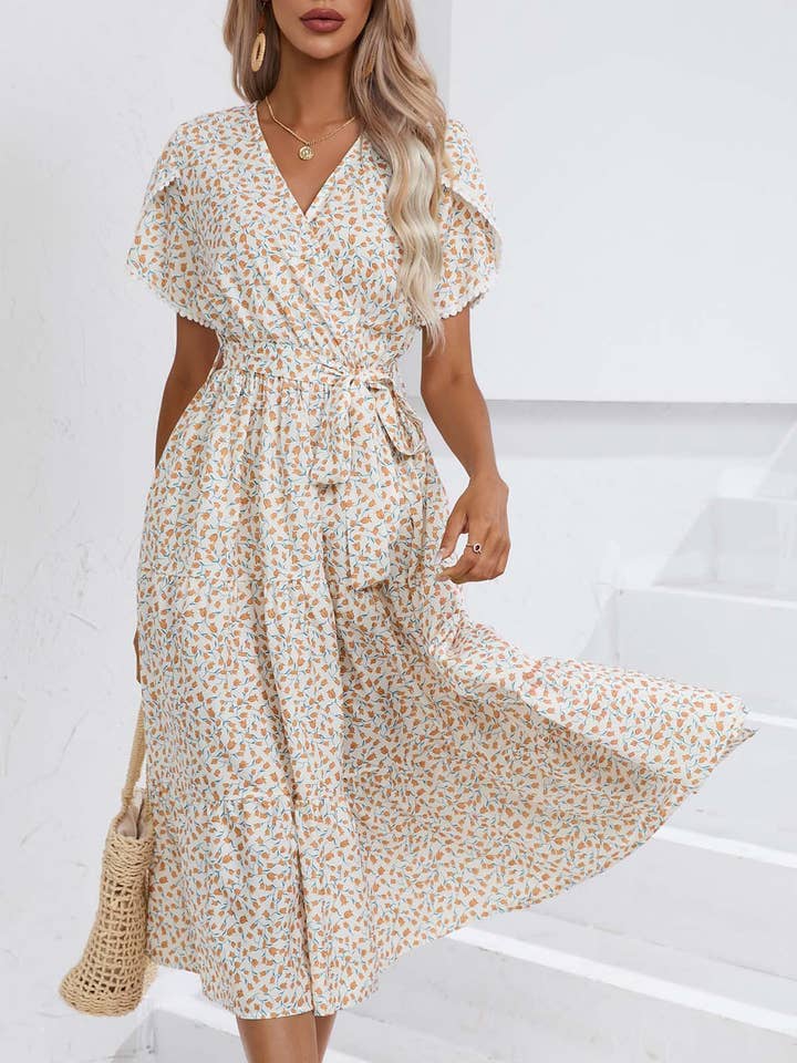 Wholesalesir - Wholesale Dress - Women's - Floral Split V-neck Dress