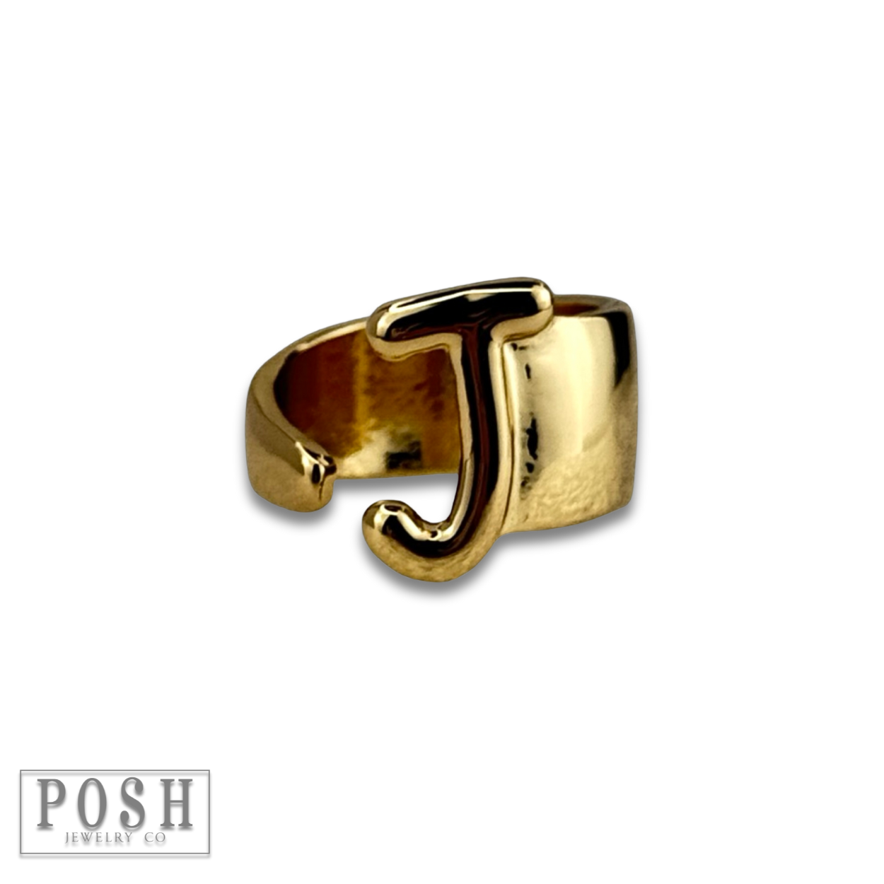 Gold Bubble letter monogram initial ring for wholesale on Faire7