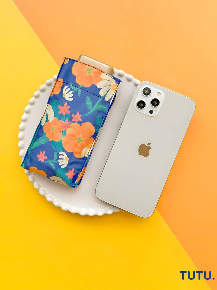 Blue "Printemps" Floral Pocket Mini Umbrella for wholesale by TUTU Home - Tableware & Decor