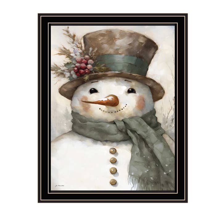 Trendy Decor 4U - Wholesale Christmas Wall Art - Old World Frosty The Snowman Black Framed Wall Art