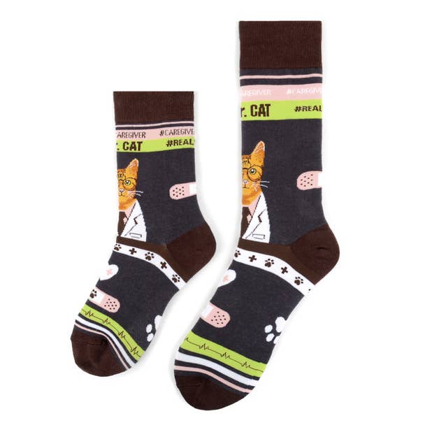 Health Care Heroes -Dr. Cat- Ultra Premium Novelty Socks for wholesale by Selini New York