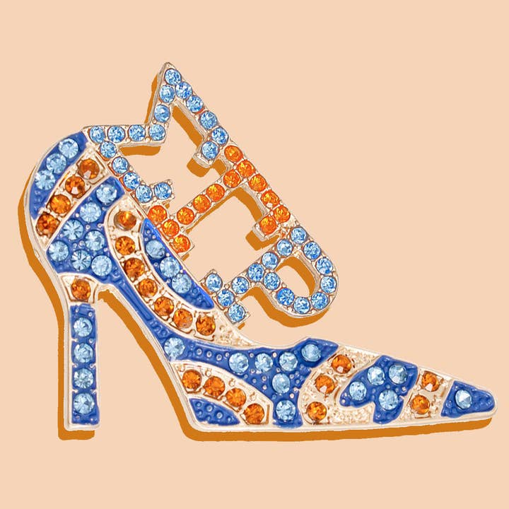 Gold and Blue Brooch Sigma Gamma Sorority Heel Pin for Women for wholesale on Faire