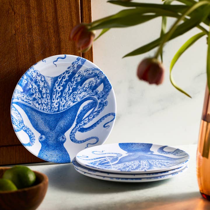 Caskata - Wholesale Salad Plate - Lucy the Octopus Melamine Salad Plates, Set of 4