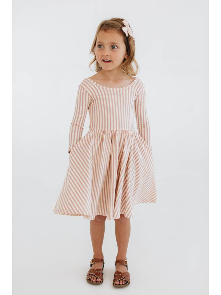 Good Apples Kids - Wholesale Dress - Kids - 3/4 Sleeve Twirl Dress in Vintage Pink Stripes8