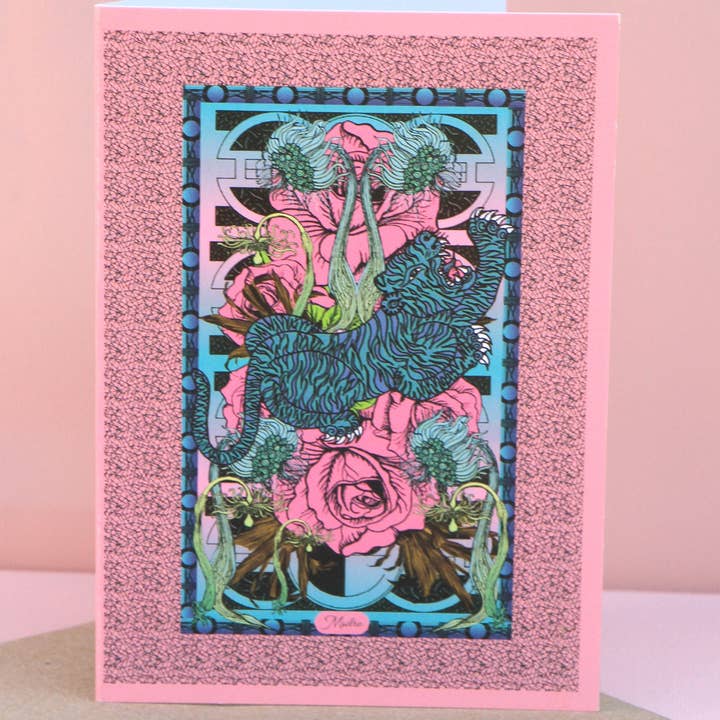 Thai Tiger Pink Rose Msdre Greetings Card A6 Printed for wholesale by Msdre