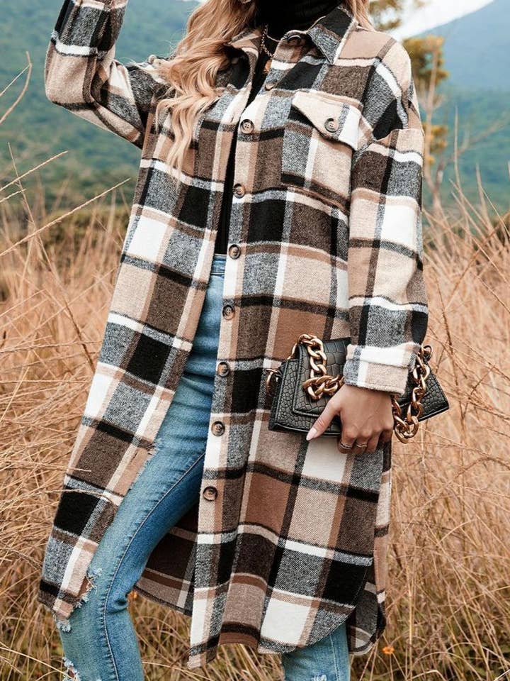 Rosa Clothing - Wholesale Jacket - Women's - Plaid Button down long jacket