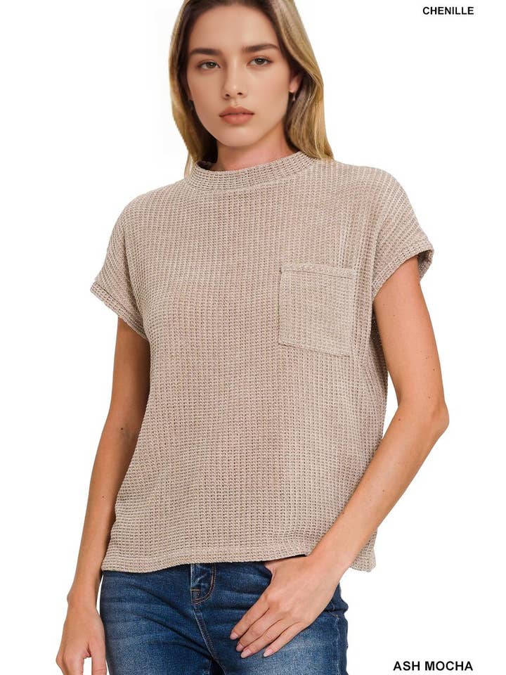 42POPS - Wholesale Knit Sweater - Women's - ....0930 Chenille Waffle Short Sleeve Sweater SI-269160
