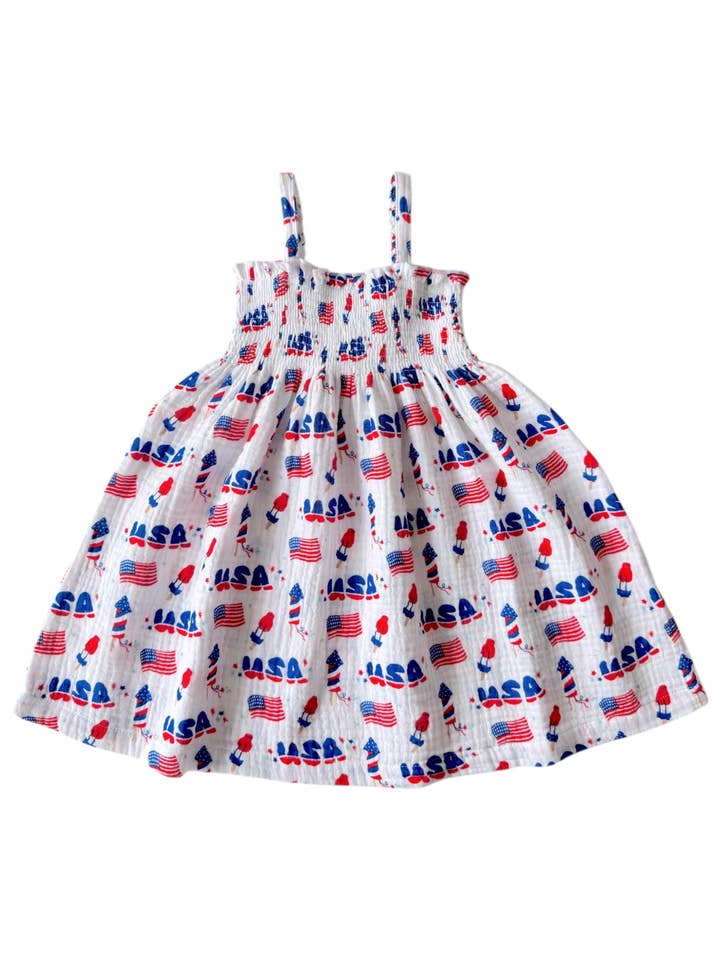 Muslin Smocked Tube Dress, 4th of July for wholesale by SpearmintLOVE