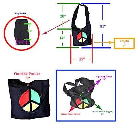 Mandala Crafts – wholesale Crossbody bag – Women's – Rasta Peace Sign Crossbody Boho Shoulder Bag4